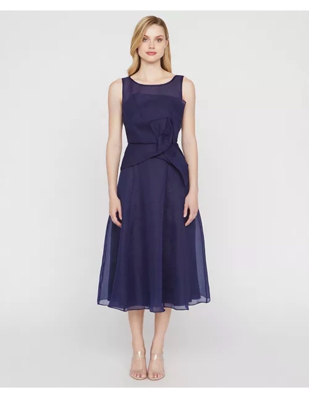 JS Collections Navy Sleeveless Midi Dress with Waist Accent